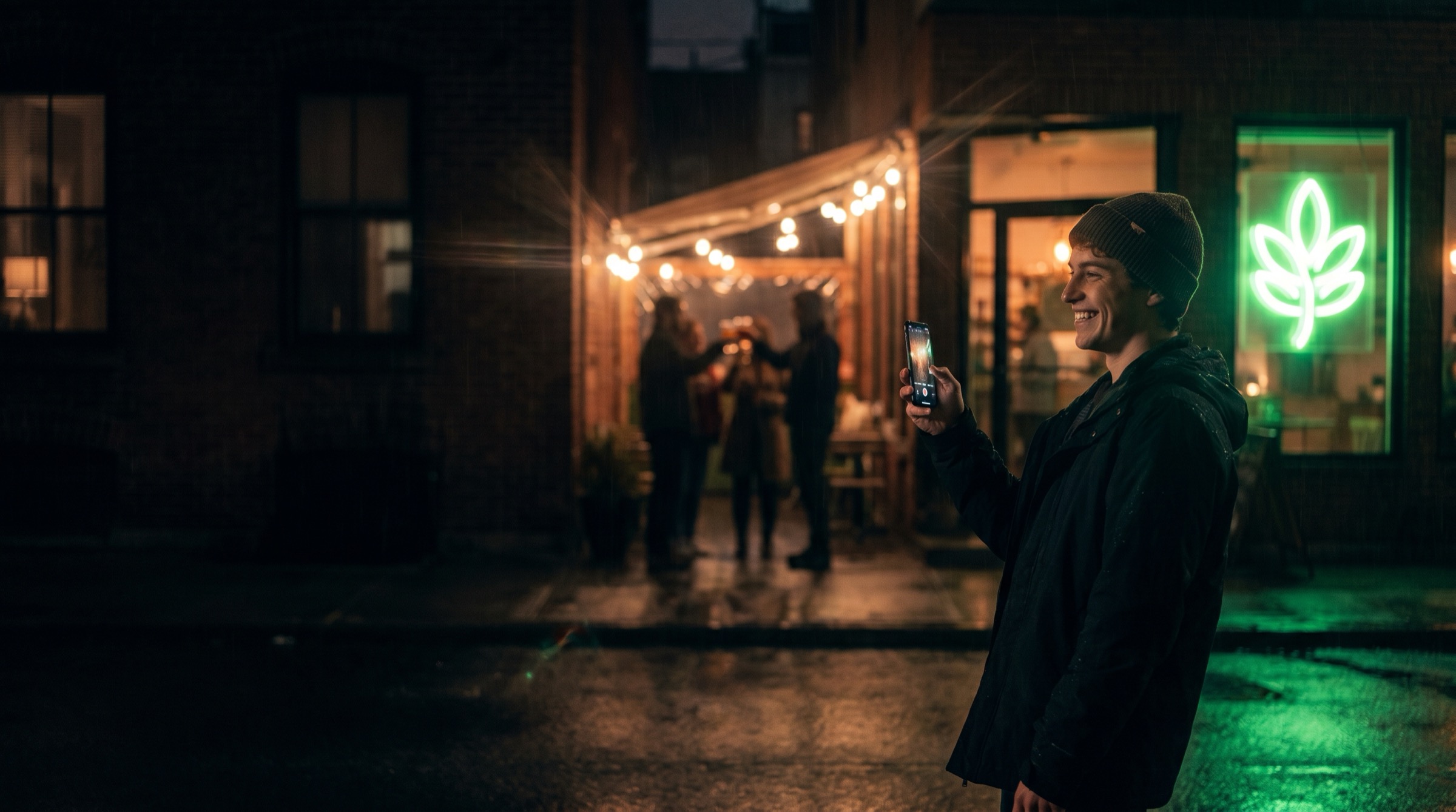 Checking in at a venue at night with the Greenlight app